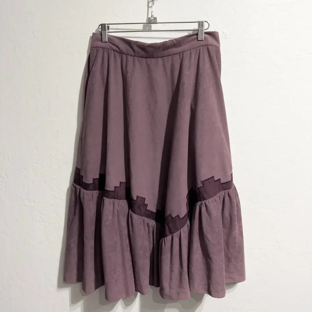 Vintage Skirt Small Medium Purple Plum Western Midi Tiered Faux Suede Festival - Picture 6 of 9